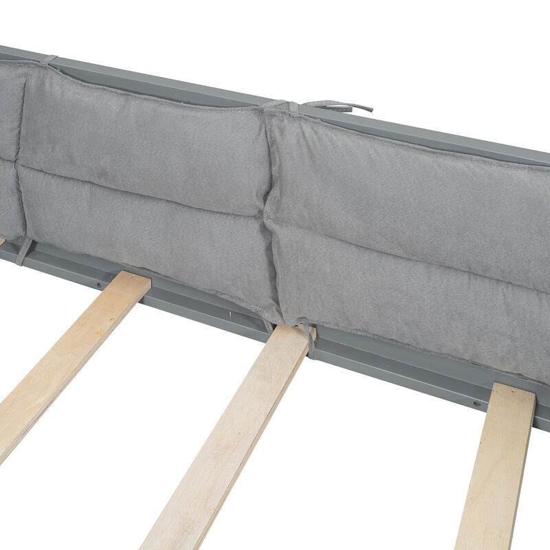 Merax Wood Platform Bed with Guardrail and Pillow