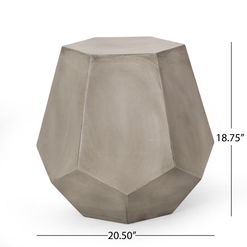 Gary Outdoor Side Accent Table, Geometric, Gray Faux Concrete, 21 Inch - Benzara