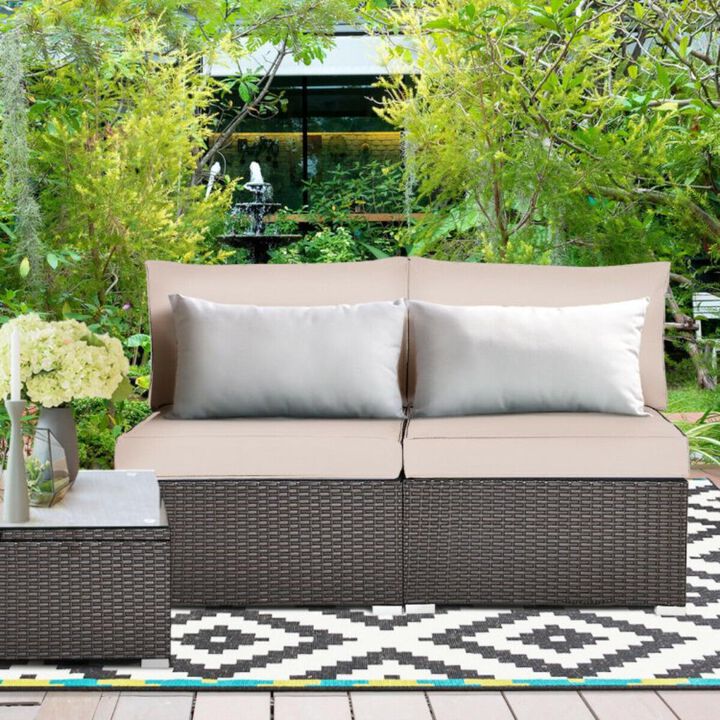 Hivvago 2 Pieces Patio Rattan Armless Sofa Set with 2 Cushions and 2 Pillows