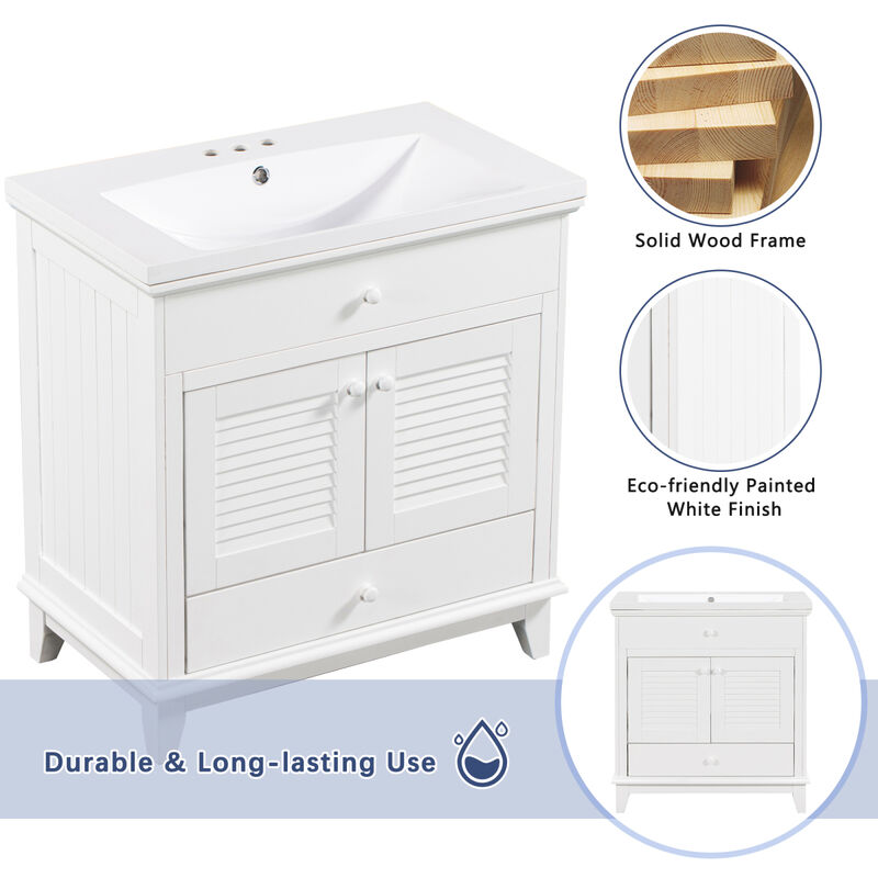 30" Bathroom Vanity Base Without Sink, Bathroom Cabinet With Two Doors And One Drawer