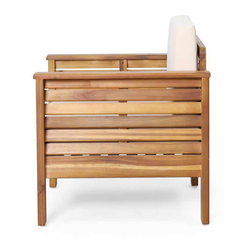 Siyal Outdoor Club Accent Chair Set of 2, Soft Beige, Brown Acacia Wood - Benzara