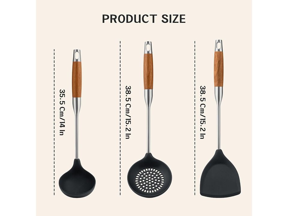FJNATINH Silicone Wok Spatula,Ladle,Skimmer Ladle Tool Set