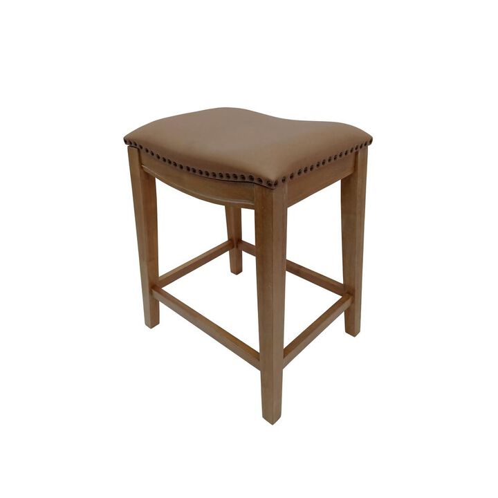 Carolina Living 25 Saddle Counter Stool - Set of 2 - Natural Oak - Saddle Brown Upholstery