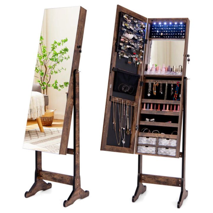 Hivvago Free Standing Full Length Jewelry Armoire with Lights