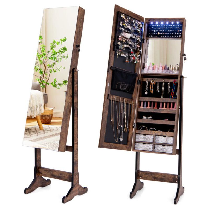 Hivvago Free Standing Full Length Jewelry Armoire with Lights