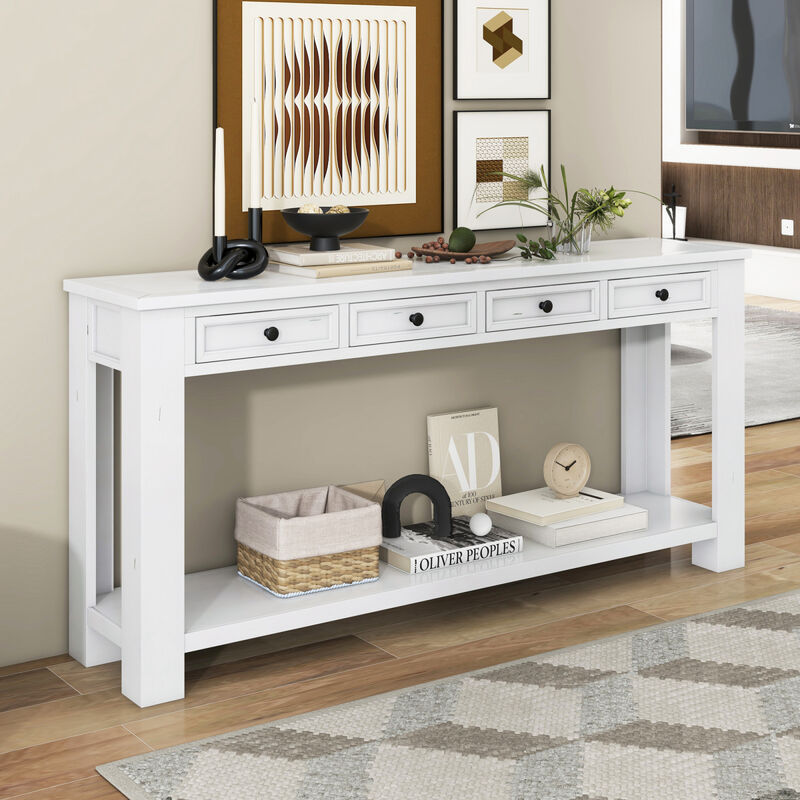 Console Table/Sofa Table With Storage Drawers And Bottom Shelf For Entryway Hallway(Antique White)