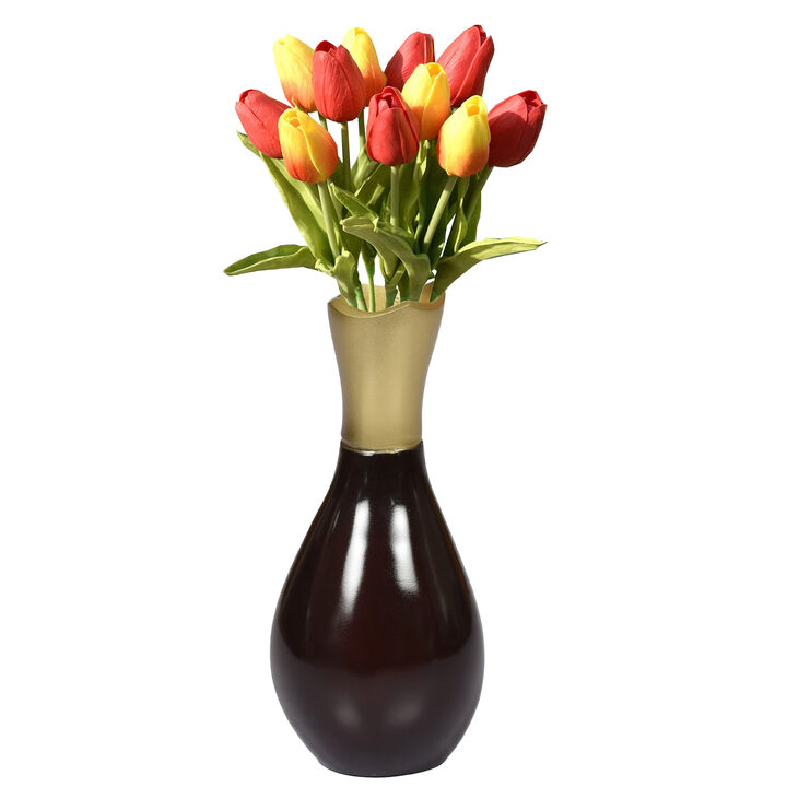 Aluminium-Casted Modern Decorative Flower Table Vase, Two Tone Brown and Gold 6.75 Inch