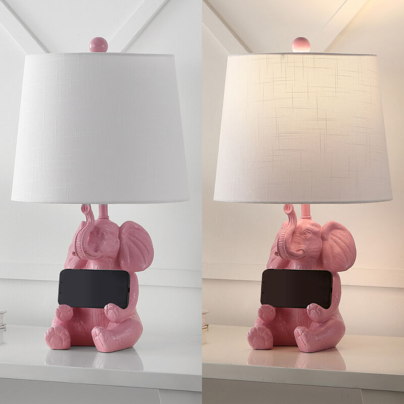 Kairi Modern Shabby Chic Resin/Iron Happy Elephant LED Kids' Table Lamp with Phone Stand