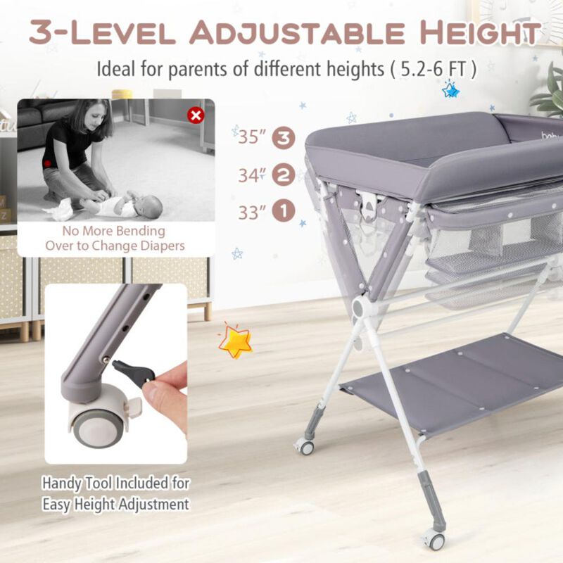 Hivvago Portable Baby Changing Table with 3-Level Adjustable Height