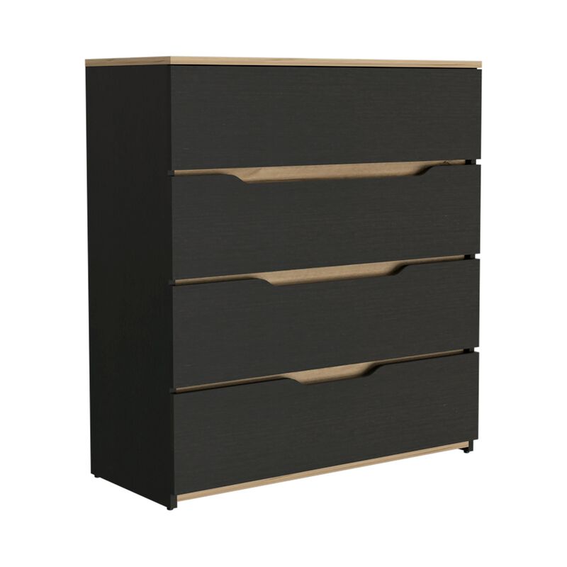 DEPOT E-SHOP Myra 3 Piece Bedroom Set, Aralia Drawer Dresser, 2 Omaha Nightstands, Black / Light Oak