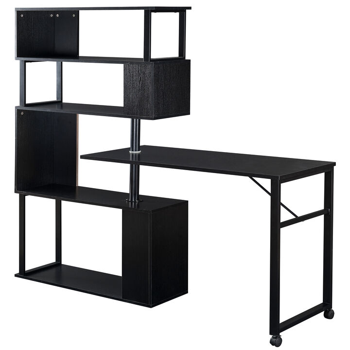 Merax Rotating Computer Desk with 5-Tier Bookshelf