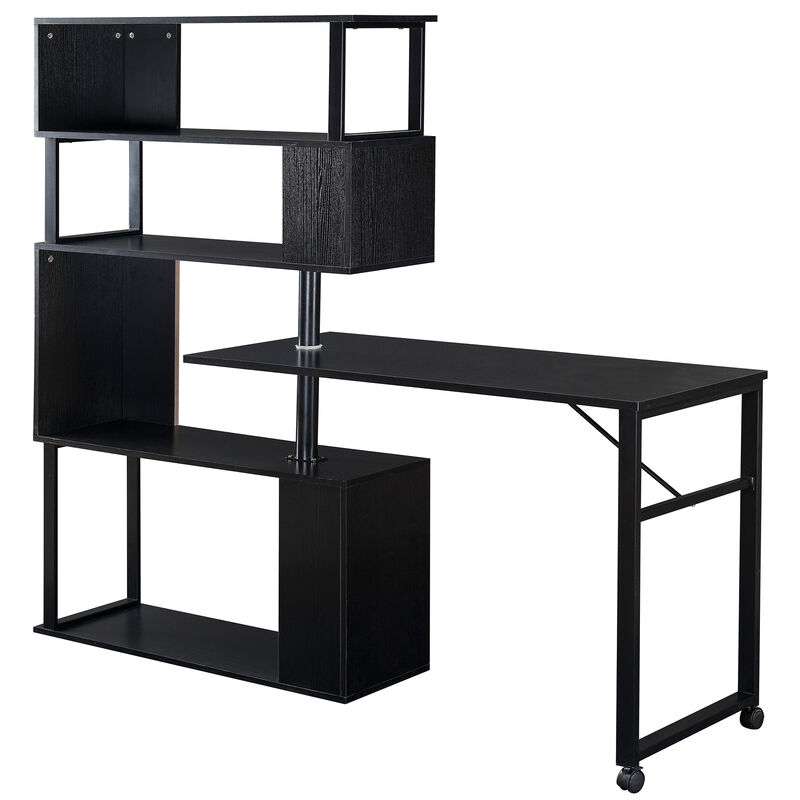 Merax Rotating Computer Desk with 5-Tier Bookshelf