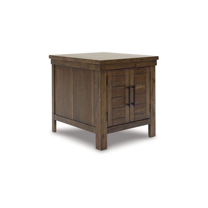 Chip Side End Table, Dual Door Cabinet, 26 Inch Rustic Brown Wood - Benzara