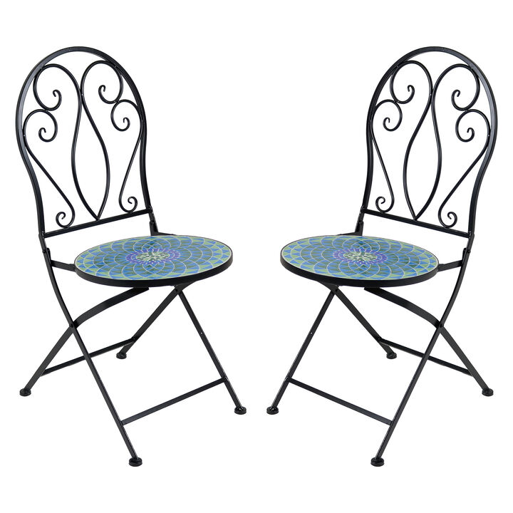 Sunnydaze Mosaic Tile Bistro Chair with Iron Frame - 2-Pack