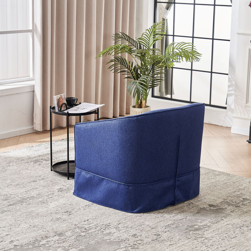 Blue Swivel Barrel Chair Set with Ottoman & Metal Base