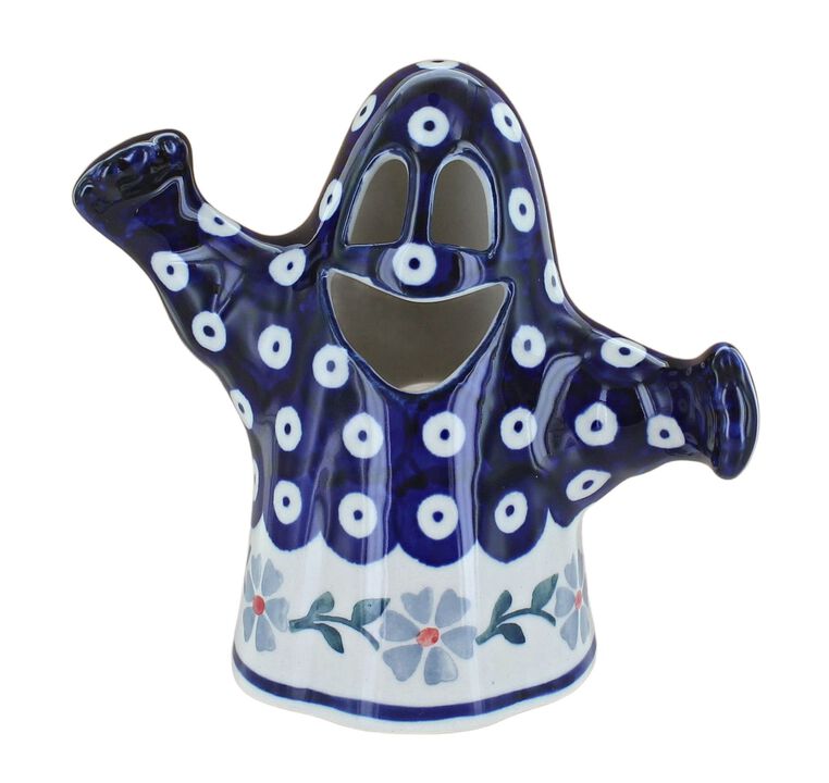 Blue Rose Polish Pottery Garden Bouquet Ghost Luminary