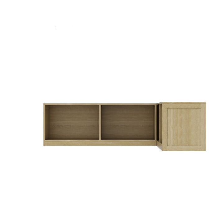 FUFU&GAGA Corner Bench Shoe Cabinet with 4Storage Compartments, P2 MDF, Natural Wood Finish (63" W x 47.2" D x 17.7" H), Light Oak