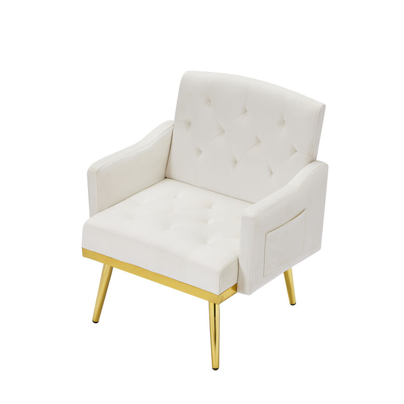 Cream Velvet Armchair With Metal Legs