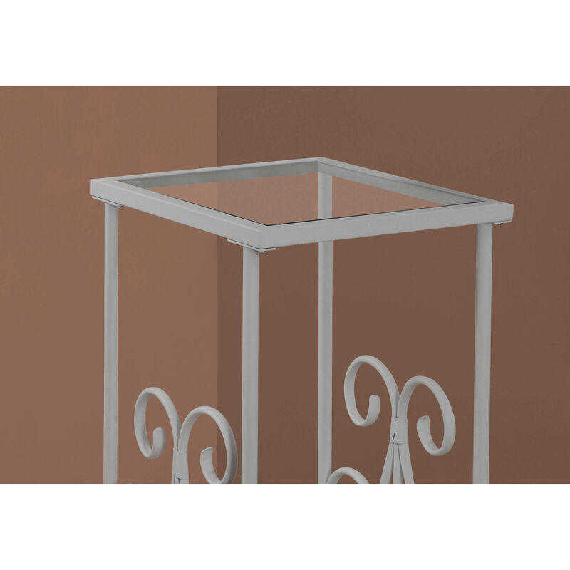Monarch Specialties I 3158 Accent Table, Side, End, Nightstand, Lamp, Living Room, Bedroom, Metal, Tempered Glass, Grey, Transitional