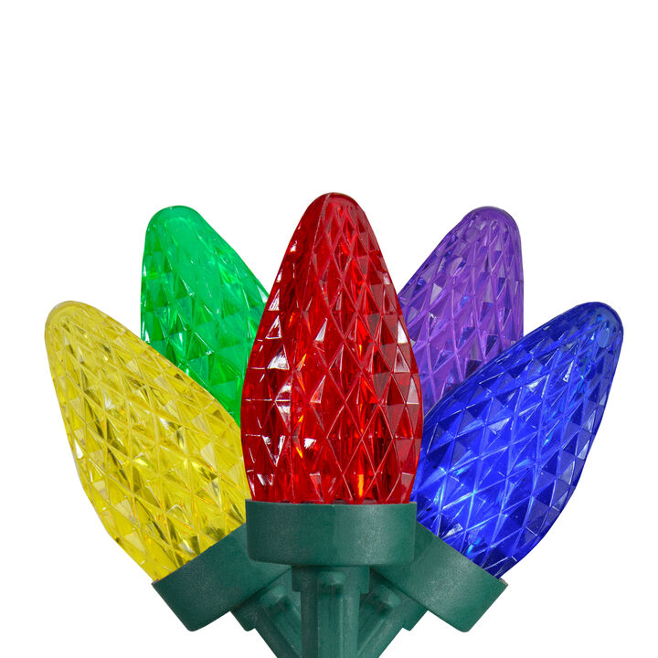 50 Count Multi-Color LED C7 Faceted Christmas Lights  20.25 ft Green Wire
