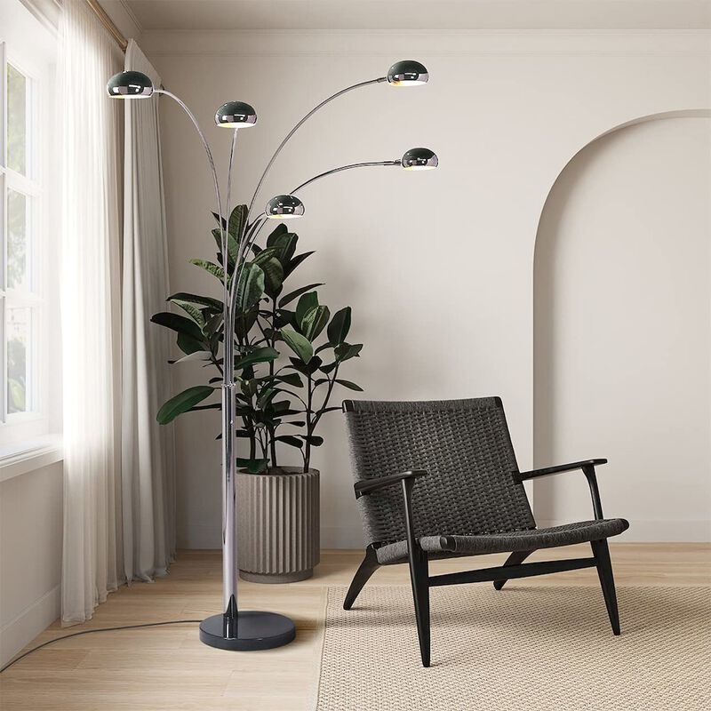 NOVA OF CALIFORNIA Mushroom 5 Light Arc Floor Lamp - Black Nickel, Dimmer switch, Marble base