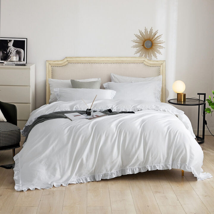 Dolce Mela  King Size 6 piece Duvet Cover Set Ruffled Bedding 100% Cotton