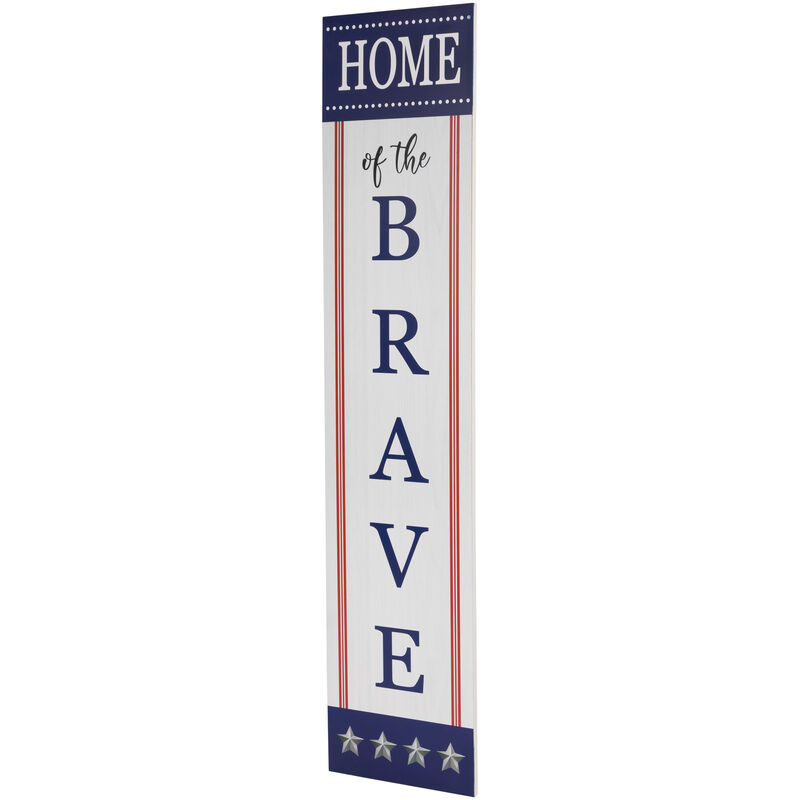 36" Home of the Brave Patriotic Wooden Porch Board Sign Decoration