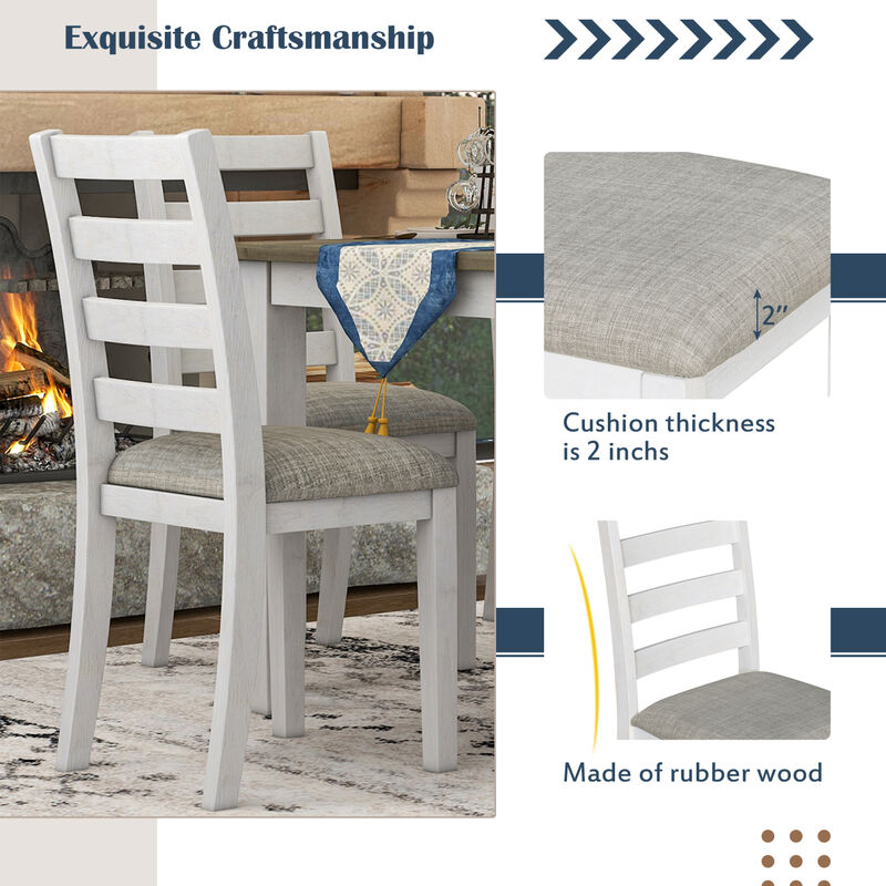 Rustic Style 6-Piece Dining Room Table Set With 4 Ergonomic Designed Chairs & A Bench