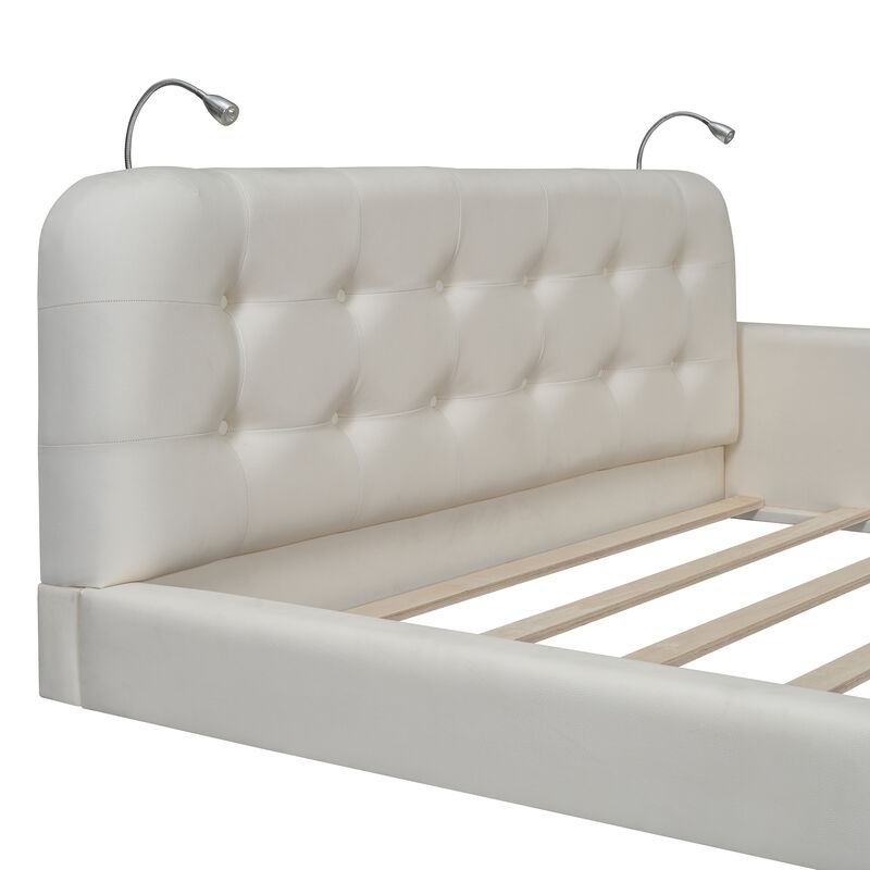 Merax PU Leather Upholstered Platform Bed with 2 Reading Lights