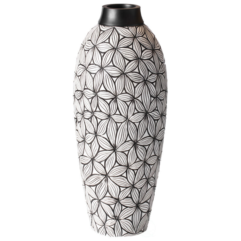 Timeless Flower-Inspired Ceramic Vase - Unique White 7-Inch-Dia Round Table Decor for Entryway, Dining Room, Living Room - Classic White Pottery - Elegant Home Accent with Chic Floral Touch