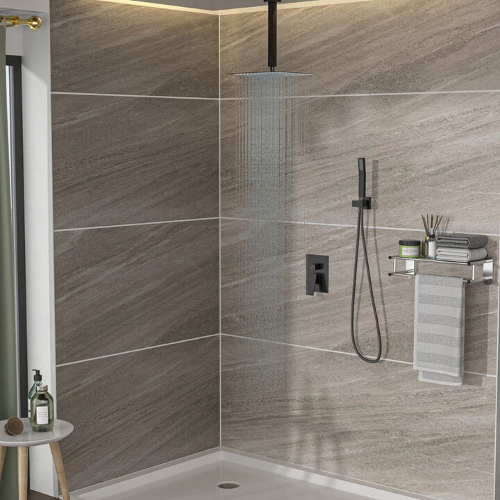 Ceiling Shower Set - 16 Inch Square Shower Set, Dual Shower Heads, Oil Rubber Bronze
