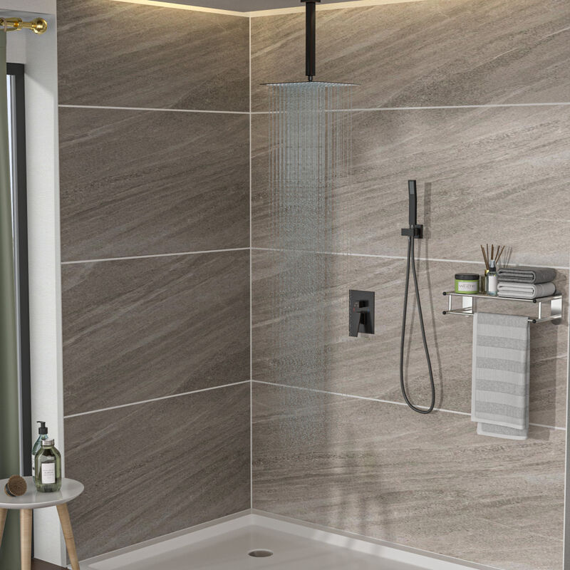 Ceiling Shower Set - 10 Inch Square Shower Set, Dual Shower Heads, Oil Rubber Bronze