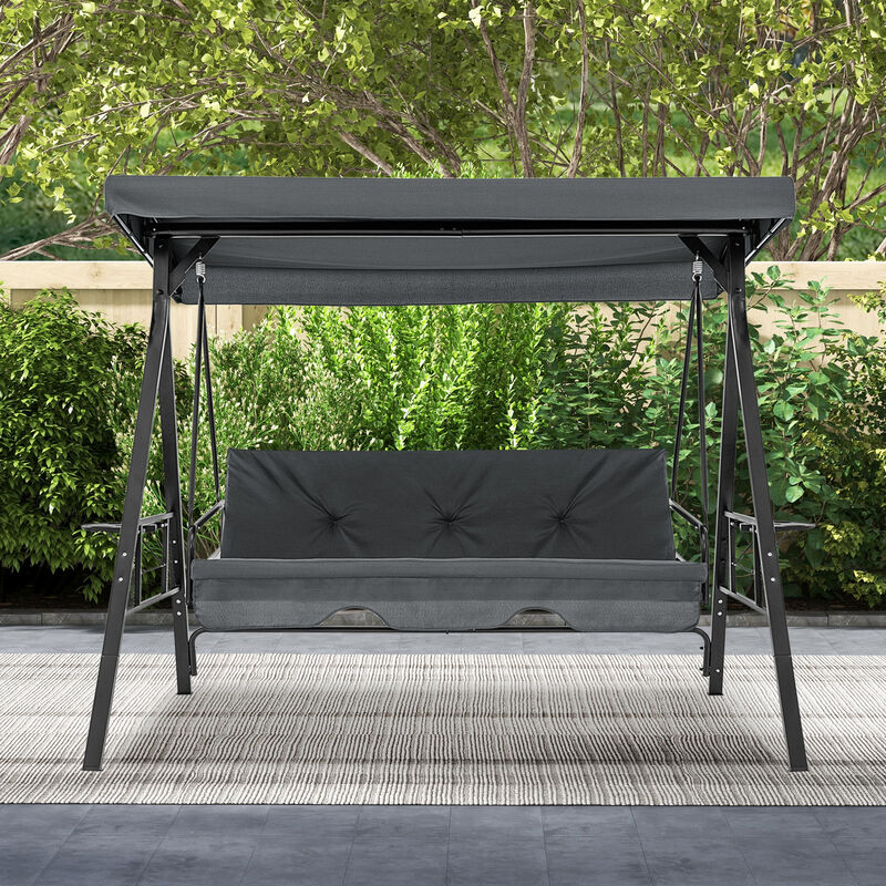 Convertible 3-Seat Patio Porch Swing Chair with Flat Bed and Adjustable Canopy