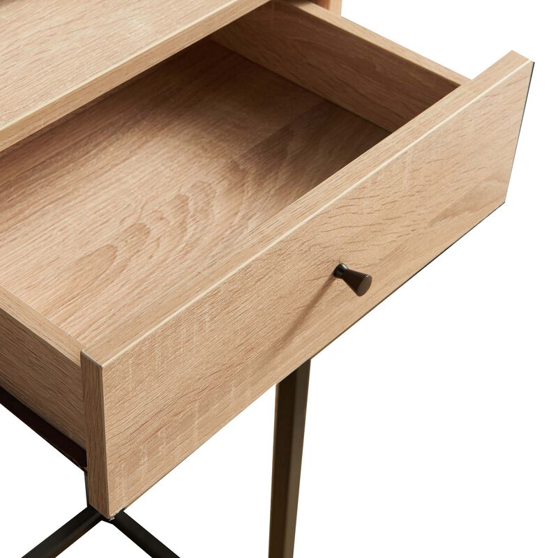 Bery 34 Inch Sideboard Console Table, 1 Cubby Shelf, 1 Drawer, Taupe, Black - Benzara