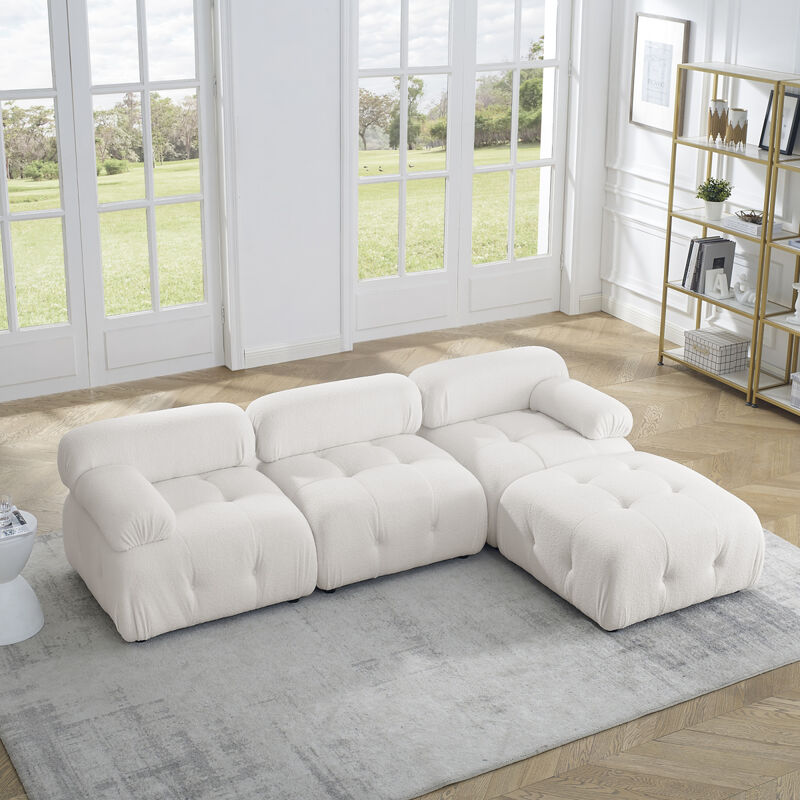 Ivory Teddy Fabric Modular Sectional Sofa