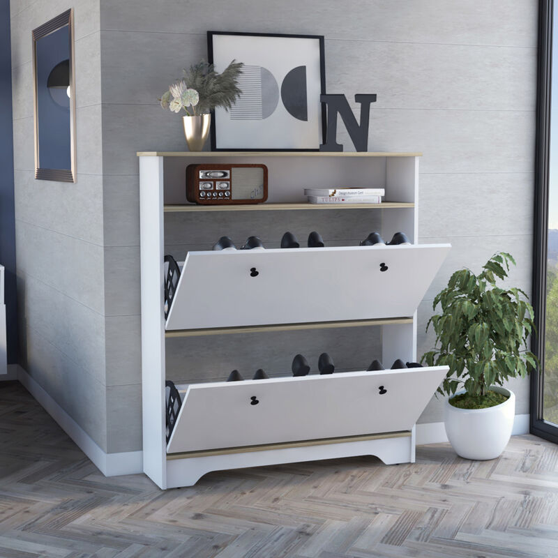 Cranberry 2-Shelf Shoe Rack Light Oak And White