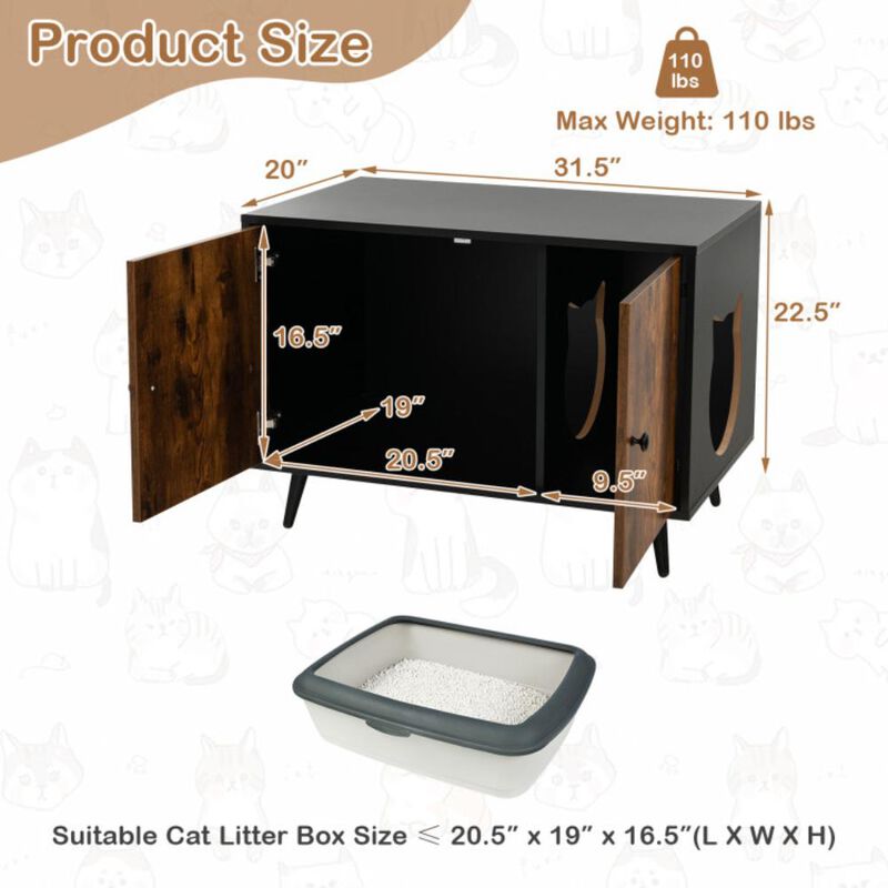 Hivvago Industrial Cat Litter Box Enclosure with Divider and Cat-Shaped Entries