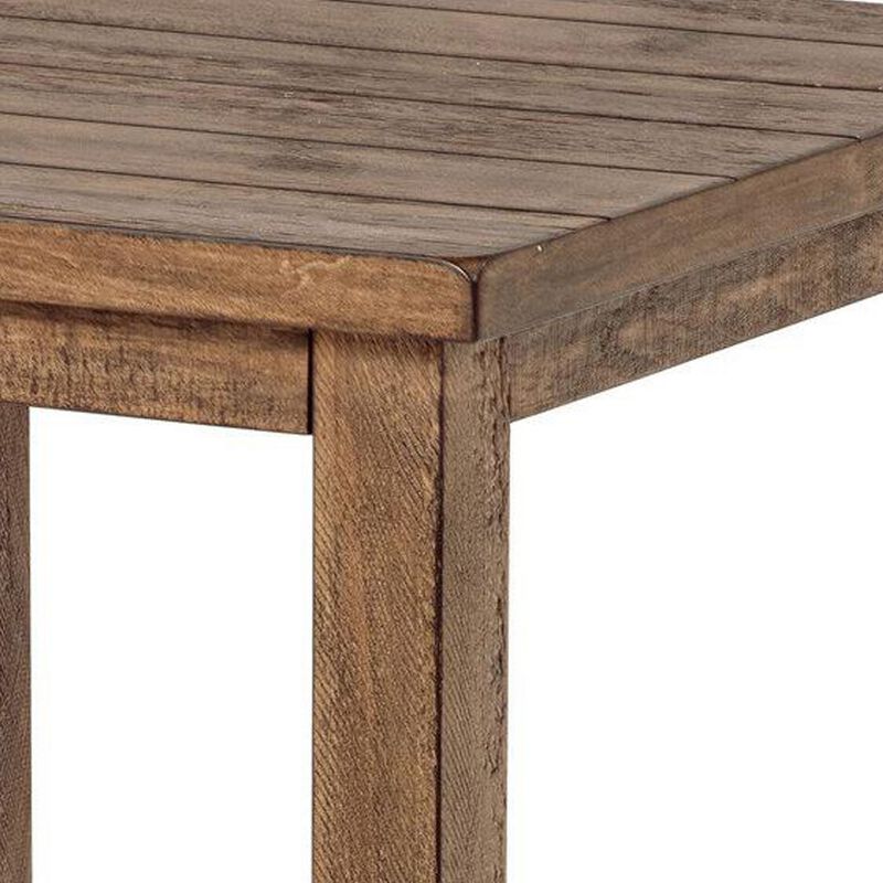 Ayne Side End Table, 1 Shelf, Distressed Brown Wood, Square 20 Inch - Benzara