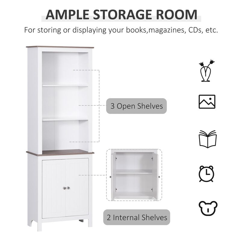 Slim White Storage: Space-Saving Bathroom Cabinet with Wood-Like Top