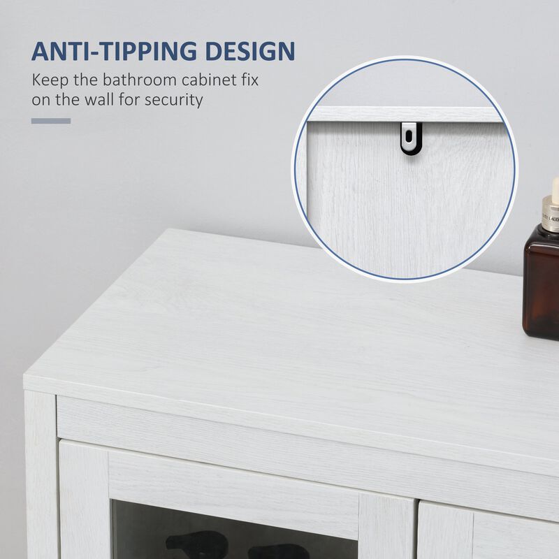 White Bathroom Tower: Modern Floor Cabinet with Glass Doors