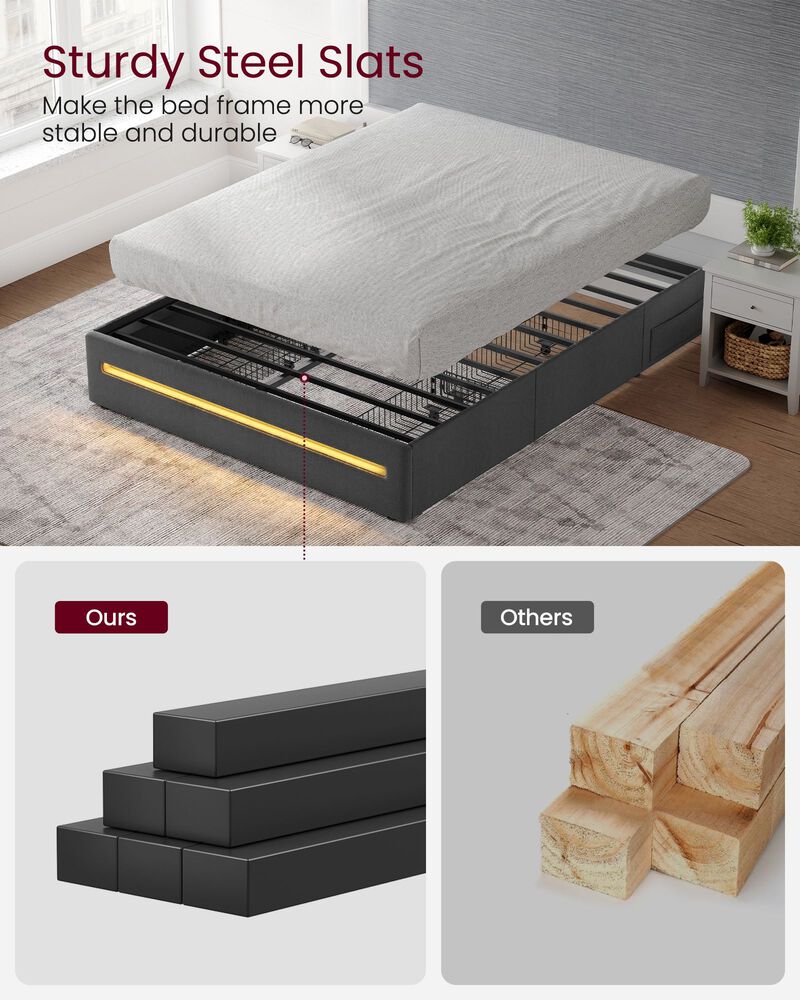 LED Bed Frame Full Size with 4 Drawers and Charging Station