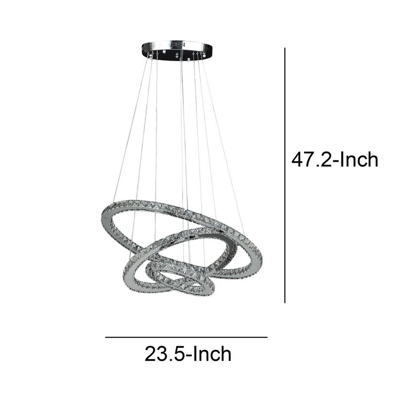 12-47 Inch Adjustable Chandelier, Offset Circle Design Silver Chrome Finish-Benzara