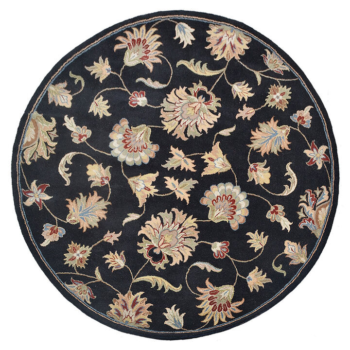 RUGSOTIC CARPETS HAND TUFTED WOOL ECO-FRIENDLY AREA RUGS  - 8'x8', Round Shape, Black, Classic Oriental Traditional  Design, High Pile Handmade Area Rugs for Living Room, Bed Room (K00653)