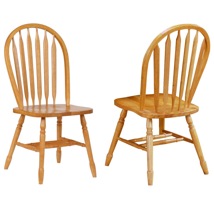 Light Oak Solid Wood Windsor Arrowback Dining Chairs (Set of 2)