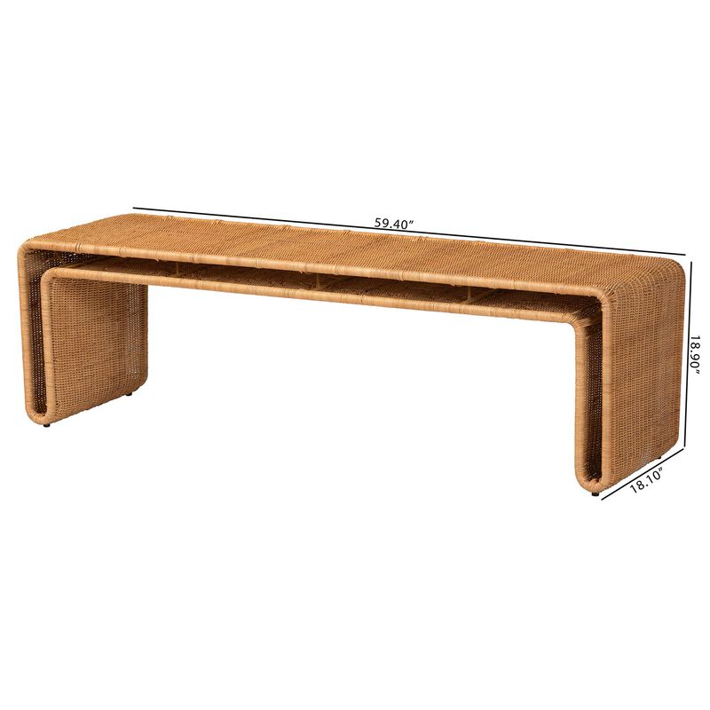 bali & pari Nevada Bohemian Light Honey Rattan Accent Bench