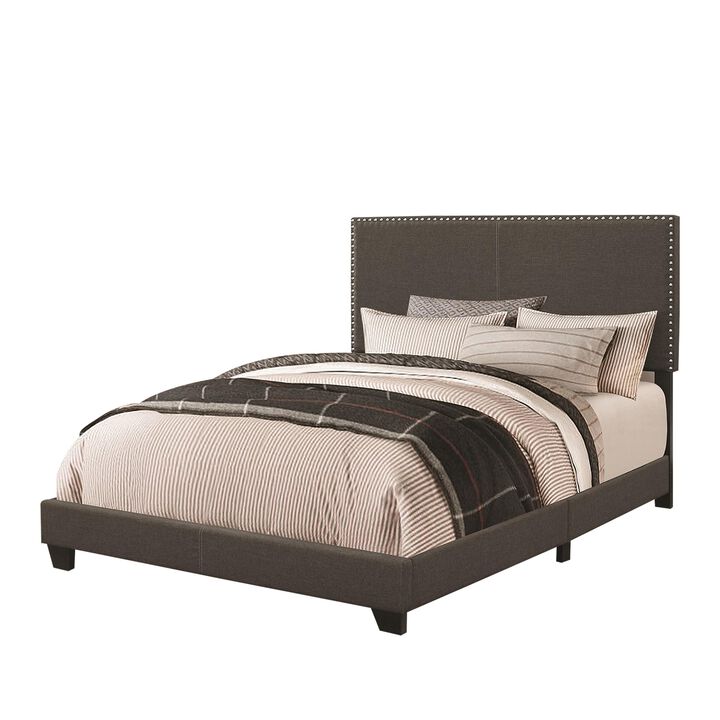 Explicitly Crisp Upholstered Cal King Bed, Espresso-Benzara