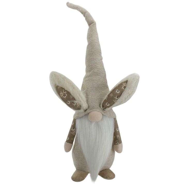 20" Beige Floral Standing Easter and Spring Gnome Figure with Bunny Ears