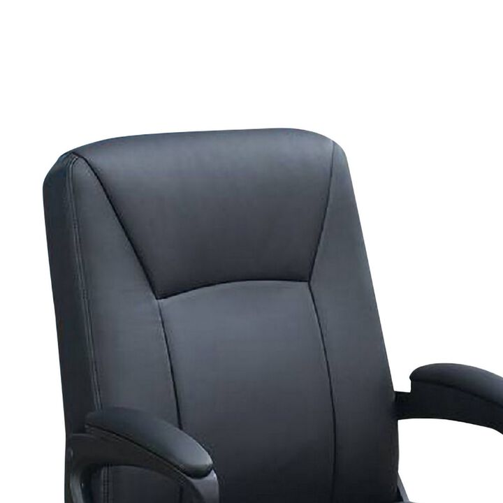 Office Chair with Curved Arms and Leatherette Upholstery, Black-Benzara