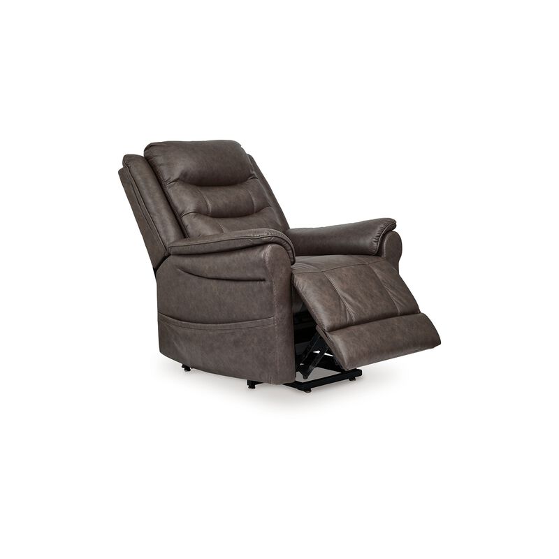 Otim Power Lift Recliner Chair, 35in Heat Massage, Brown Faux Leather - Benzara