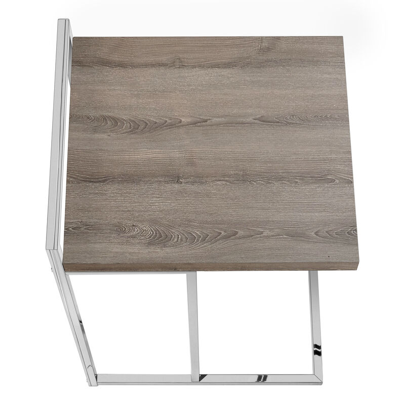 Monarch Specialties I 3638 Accent Table, C-shaped, End, Side, Snack, Living Room, Bedroom, Metal, Laminate, Brown, Chrome, Contemporary, Modern